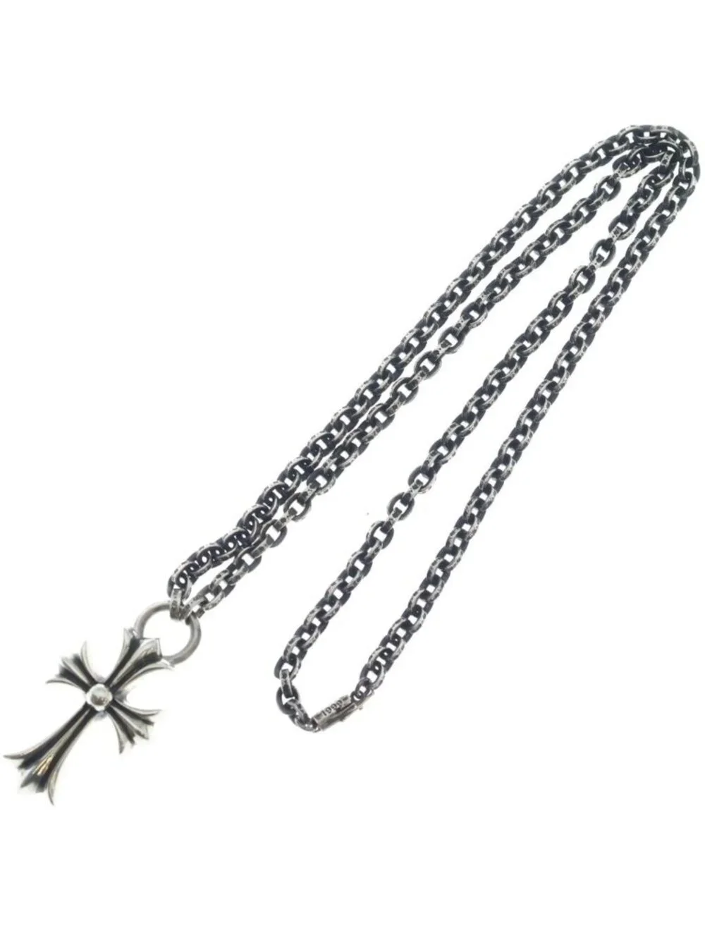 Chrome Hearts Ppr Chn Sml CH Crs Paper Chain Small CH Cross Silver Necklace